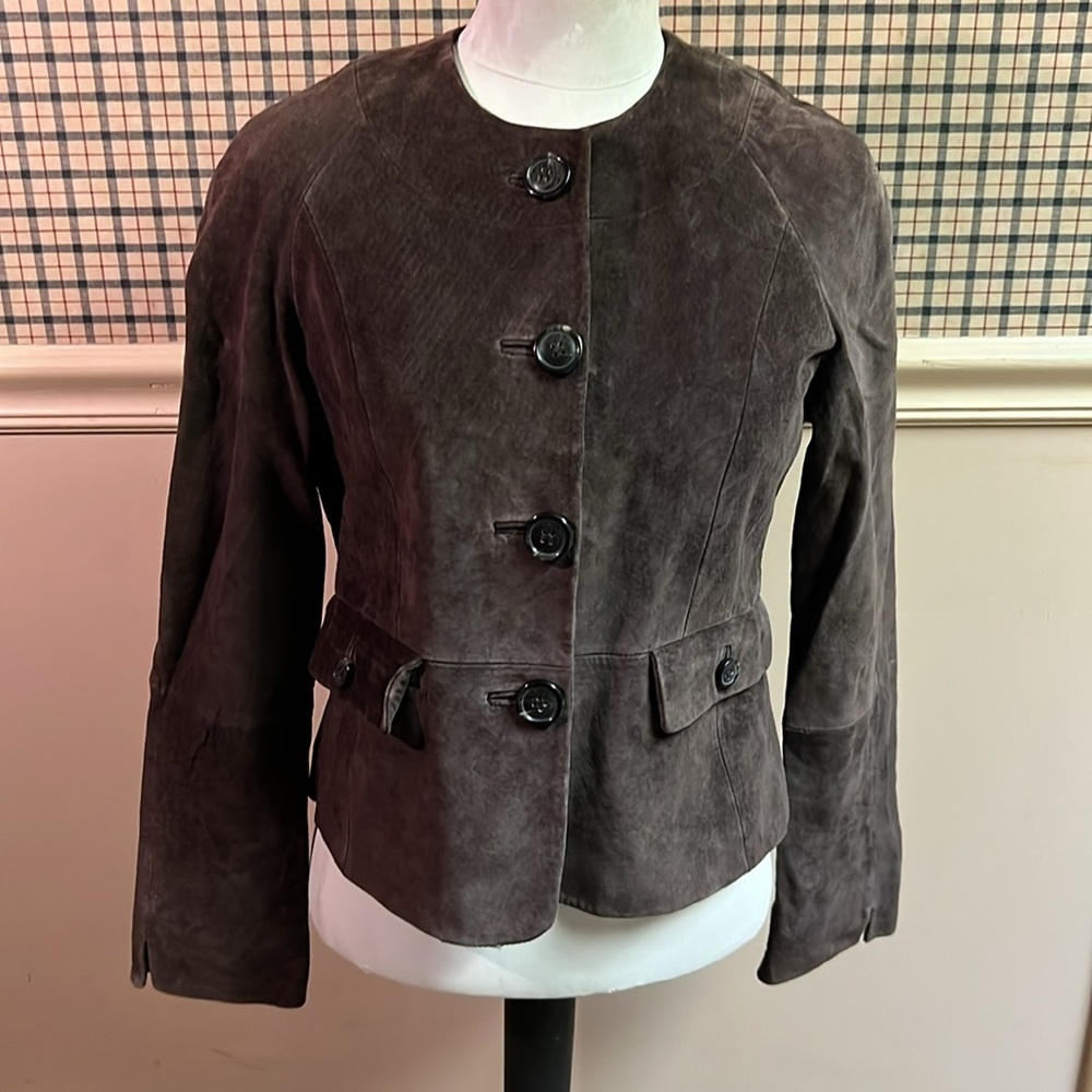 Jones New York Brown Suede Button-Front Jacket